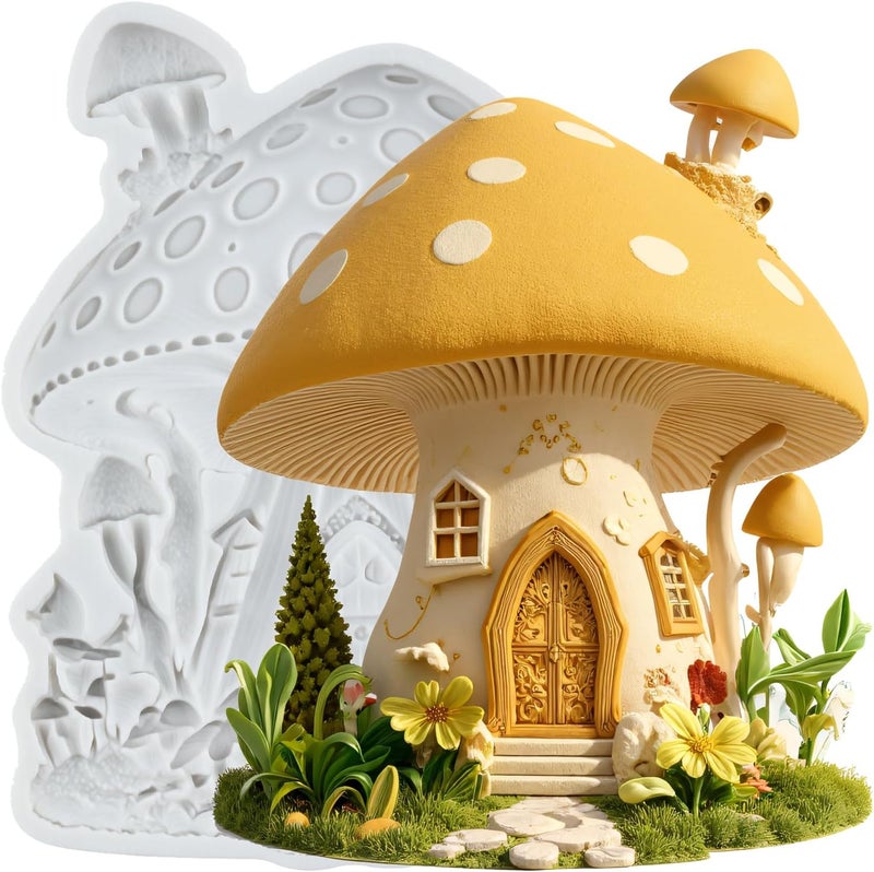 TAOXIBEI Fairy Mushroom House Silicone Mold Mushroom House Polymer Clay Molds for DIY Crafts Epoxy Resin Casting Air Dry Polymer Clay Plaster Jewelry Making - Image 1